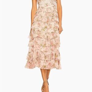 Mac Duggal Floral Ruffle Midi Dress